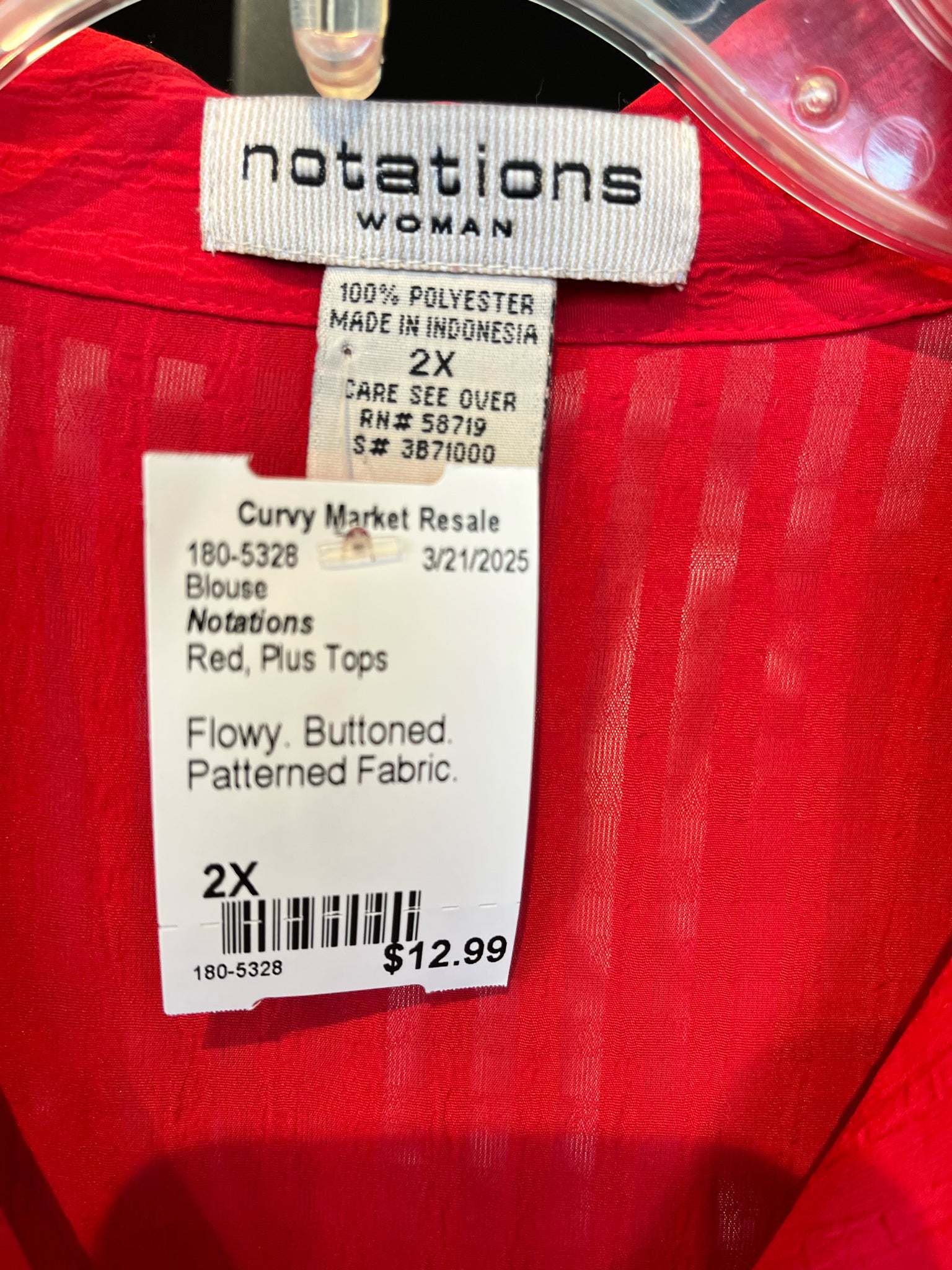 Size 2X Notations Blouse