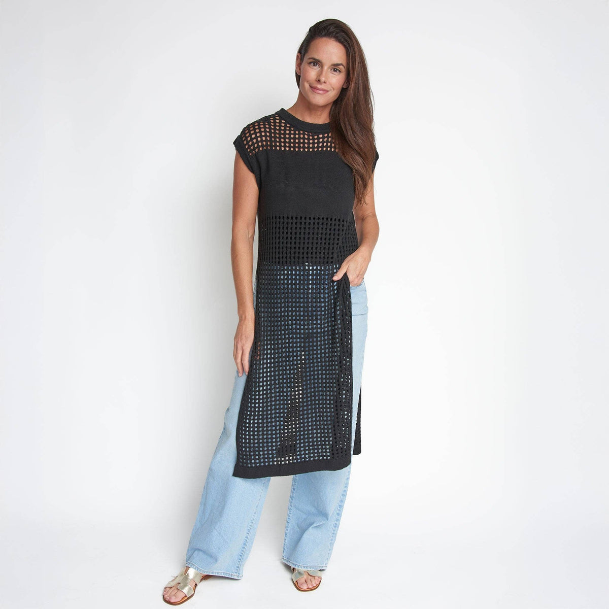 SALE - Azalea Sleeveless Longline Crochet Sweater