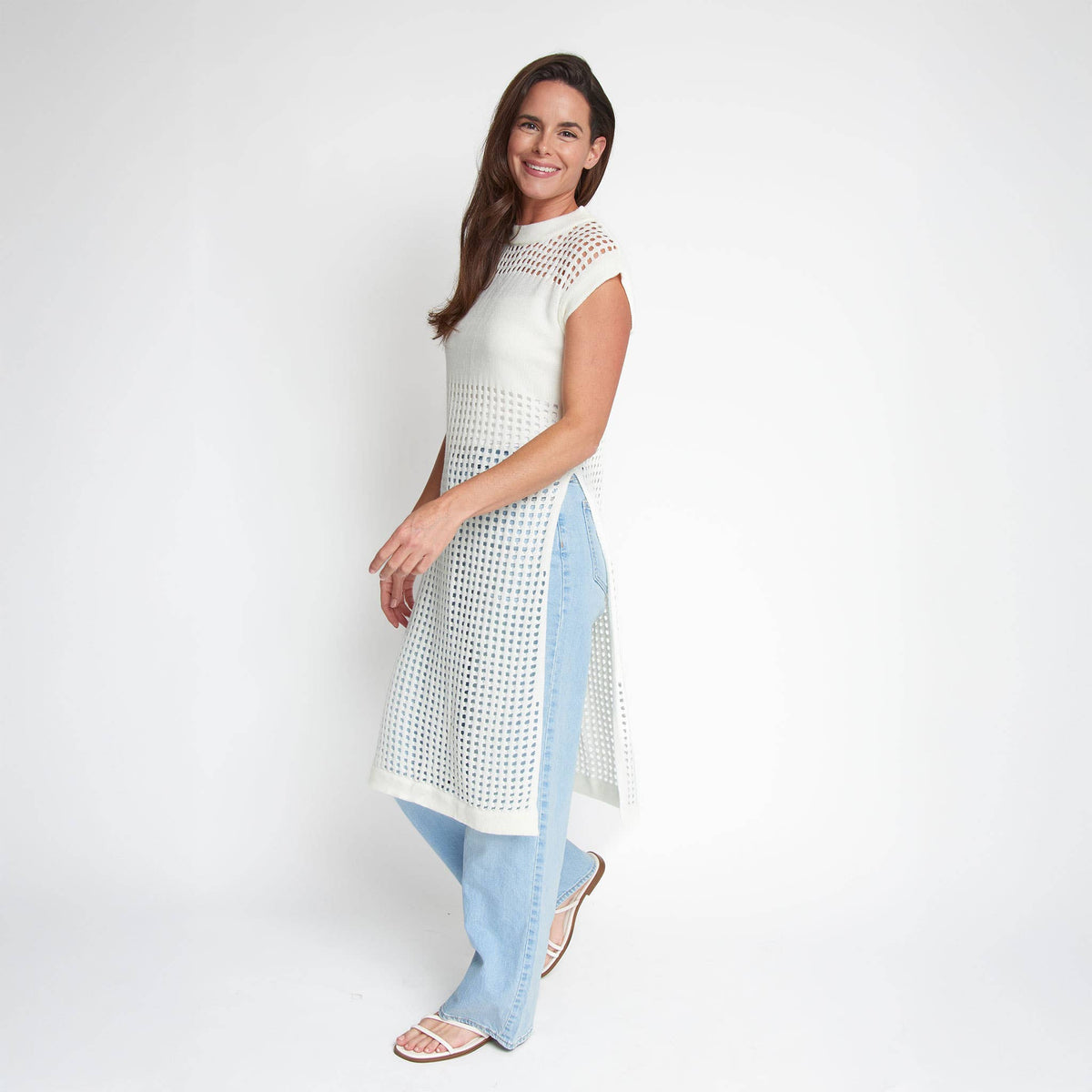 SALE - Azalea Sleeveless Longline Crochet Sweater