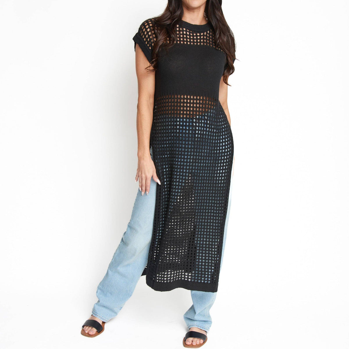 SALE - Azalea Sleeveless Longline Crochet Sweater