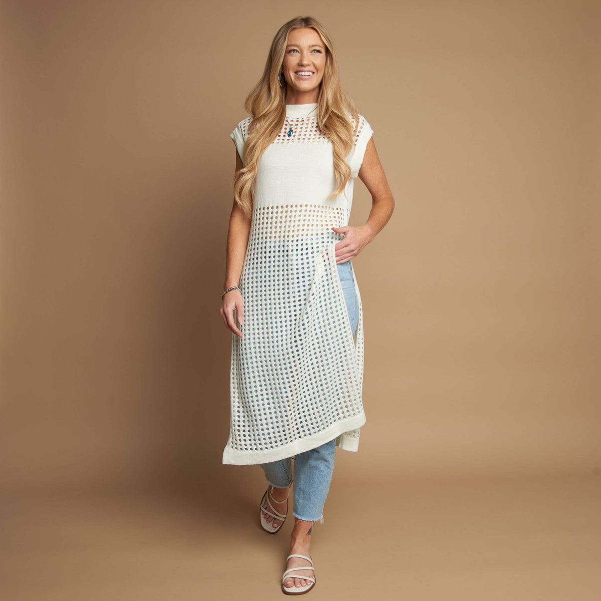 SALE - Azalea Sleeveless Longline Crochet Sweater