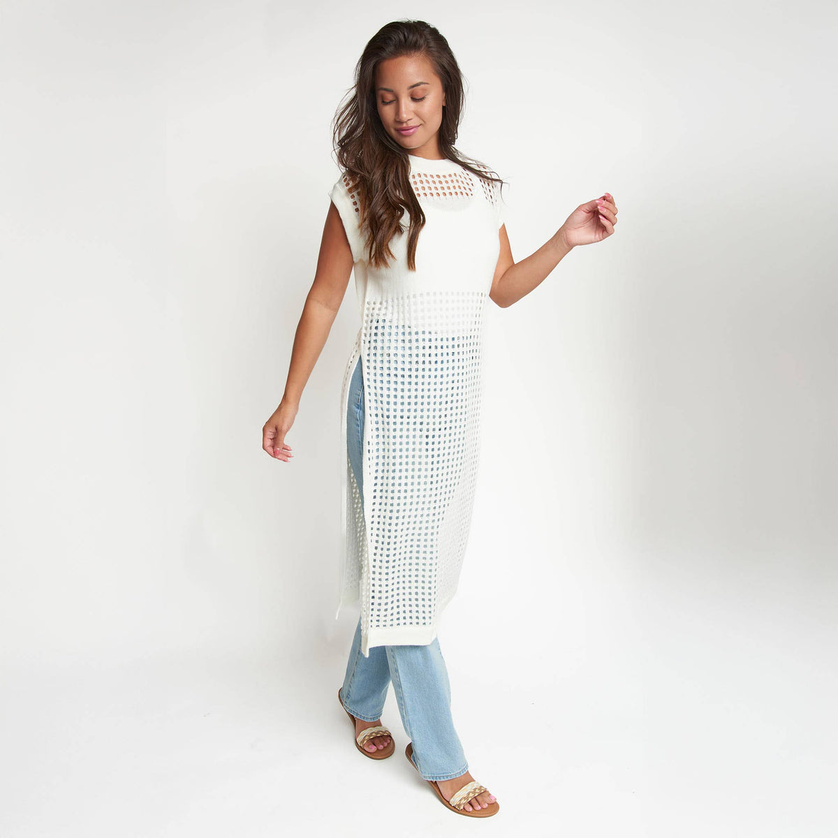 SALE - Azalea Sleeveless Longline Crochet Sweater