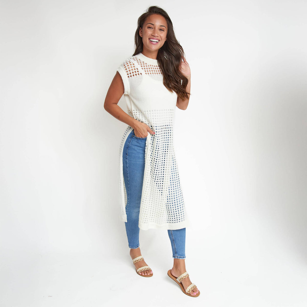 SALE - Azalea Sleeveless Longline Crochet Sweater