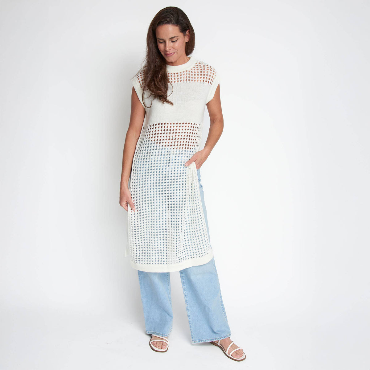 SALE - Azalea Sleeveless Longline Crochet Sweater