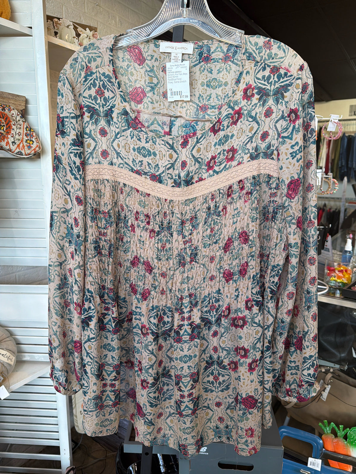 VINTAGE AMERICA Plus Tops Size 1X Blouse