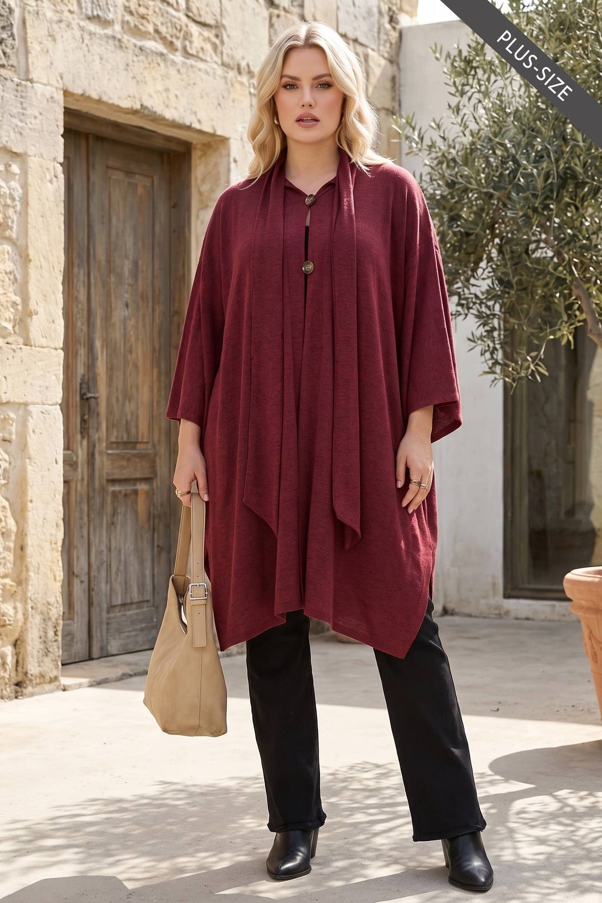 PLUS SIZE Flowy Draped Poncho Top