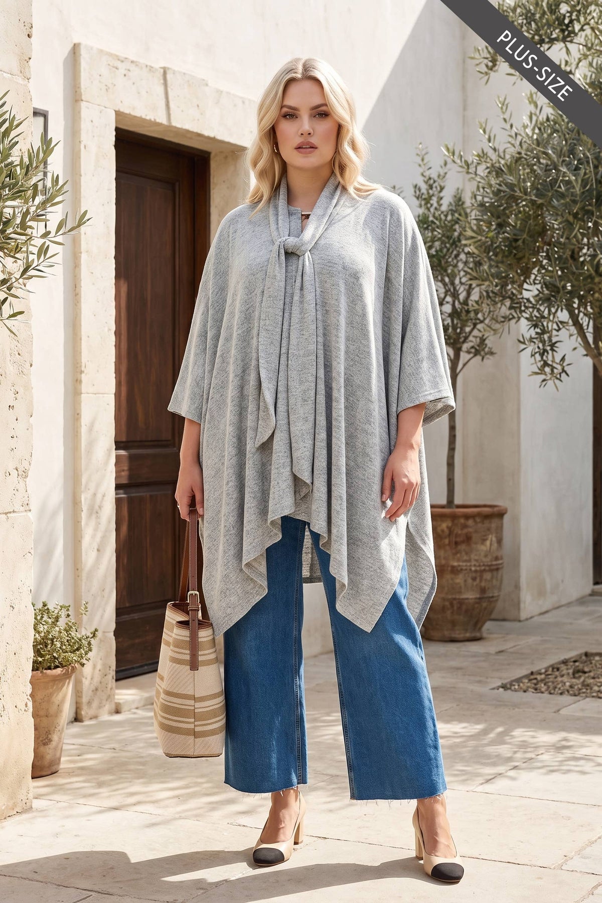 PLUS SIZE Flowy Draped Poncho Top