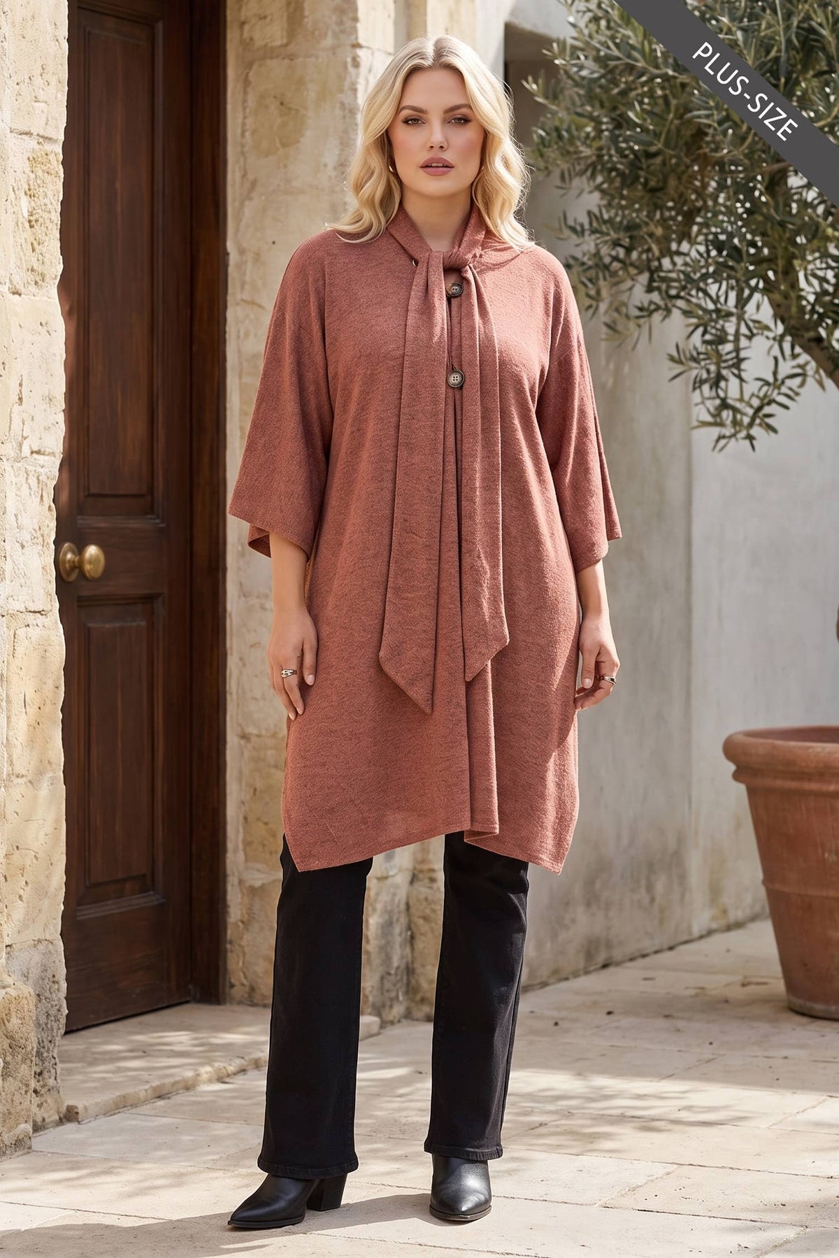 PLUS SIZE Flowy Draped Poncho Top