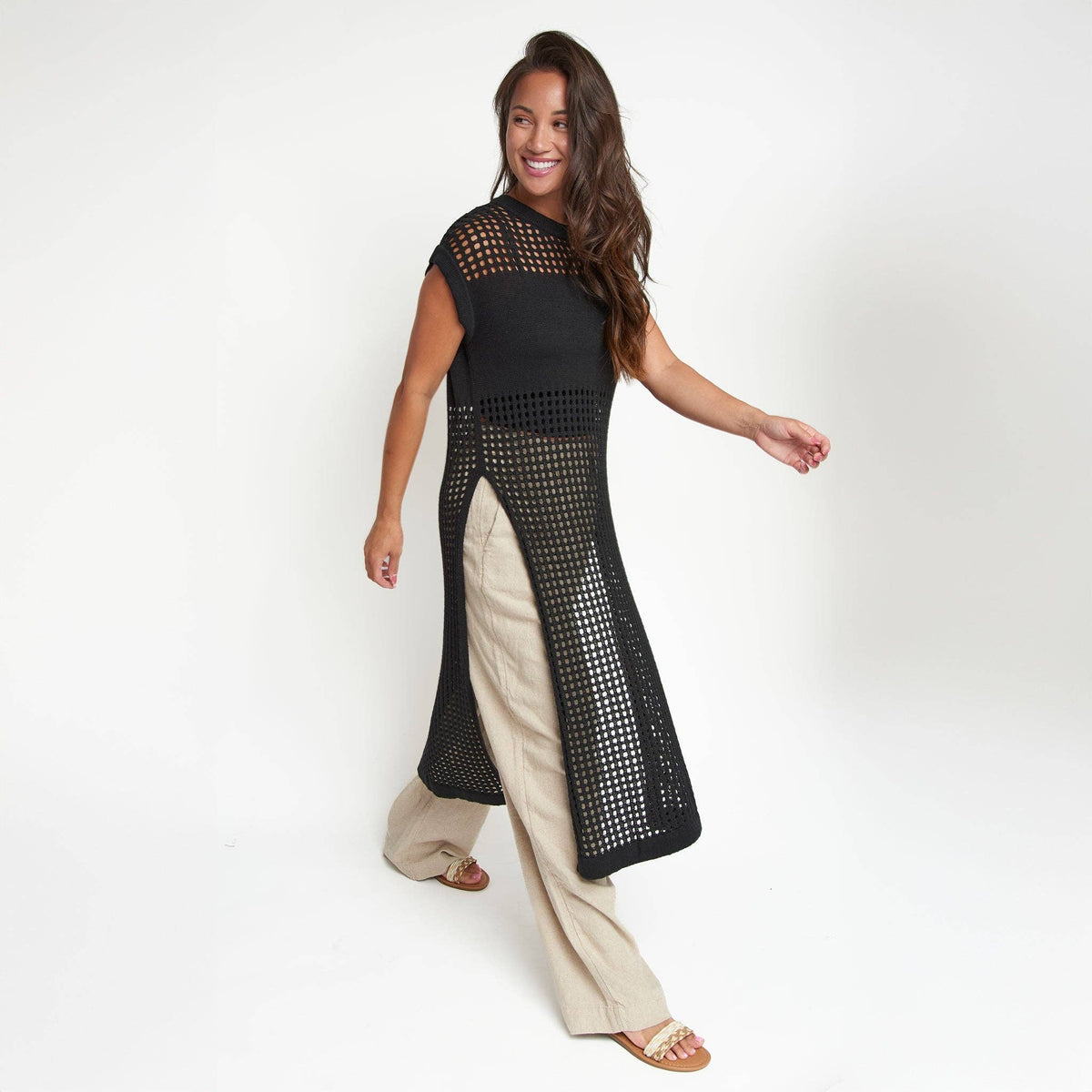 SALE - Azalea Sleeveless Longline Crochet Sweater