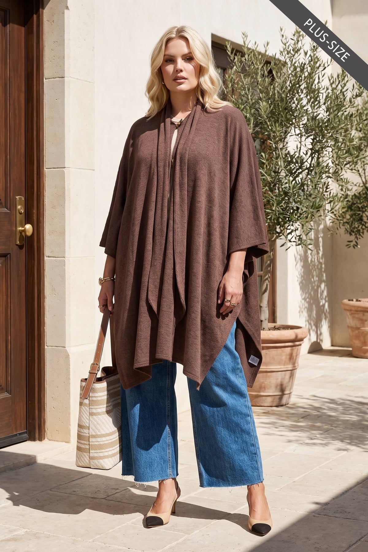 PLUS SIZE Flowy Draped Poncho Top