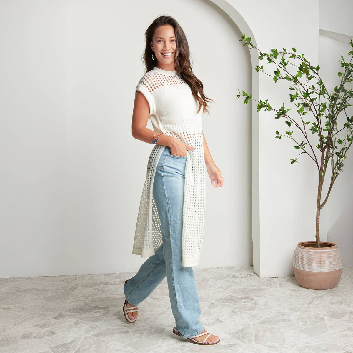 SALE - Azalea Sleeveless Longline Crochet Sweater