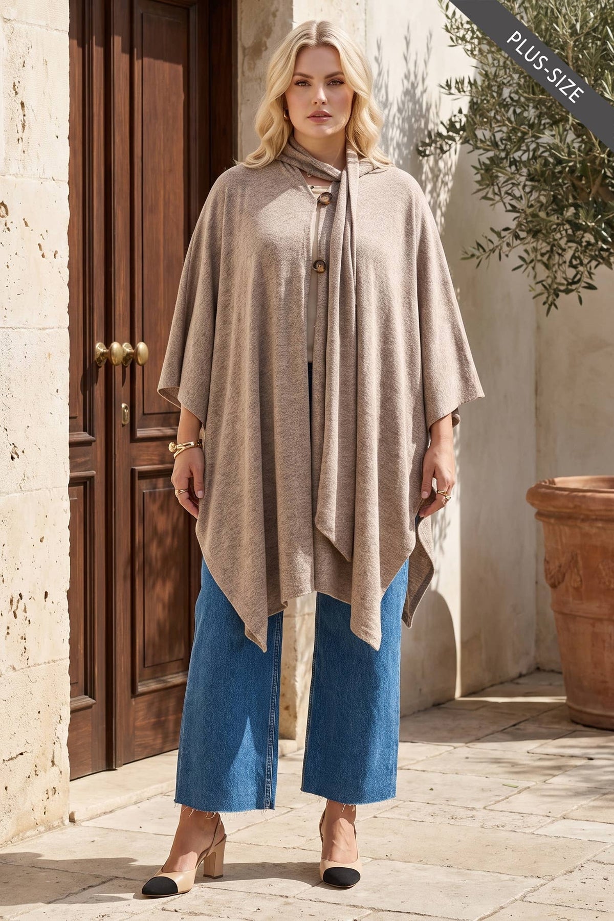 PLUS SIZE Flowy Draped Poncho Top