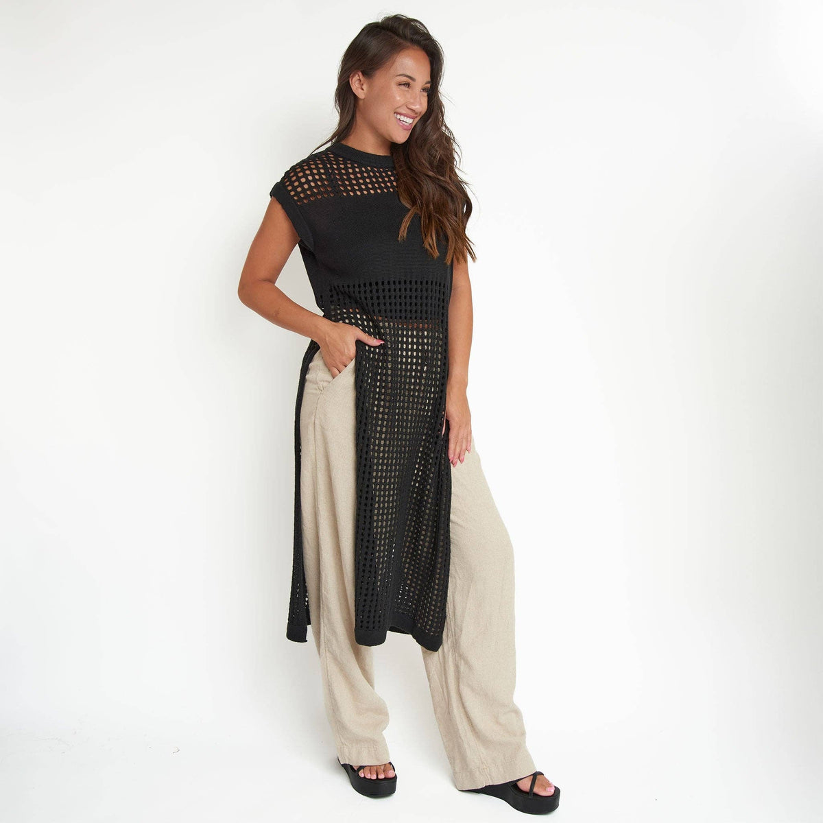 SALE - Azalea Sleeveless Longline Crochet Sweater