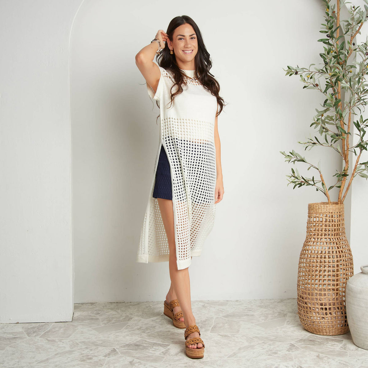 SALE - Azalea Sleeveless Longline Crochet Sweater