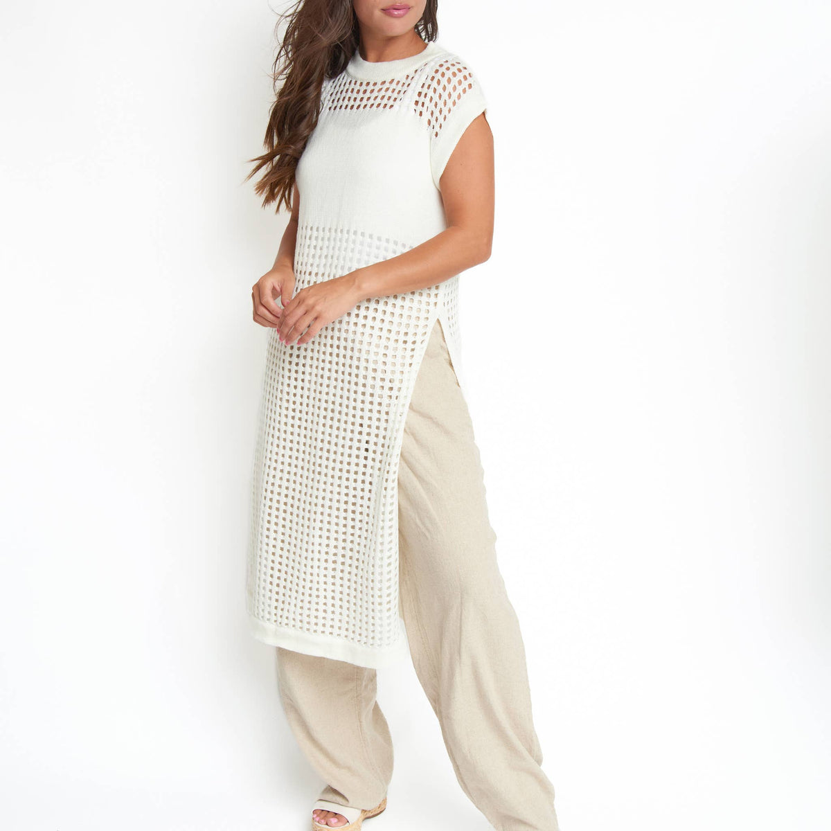 SALE - Azalea Sleeveless Longline Crochet Sweater