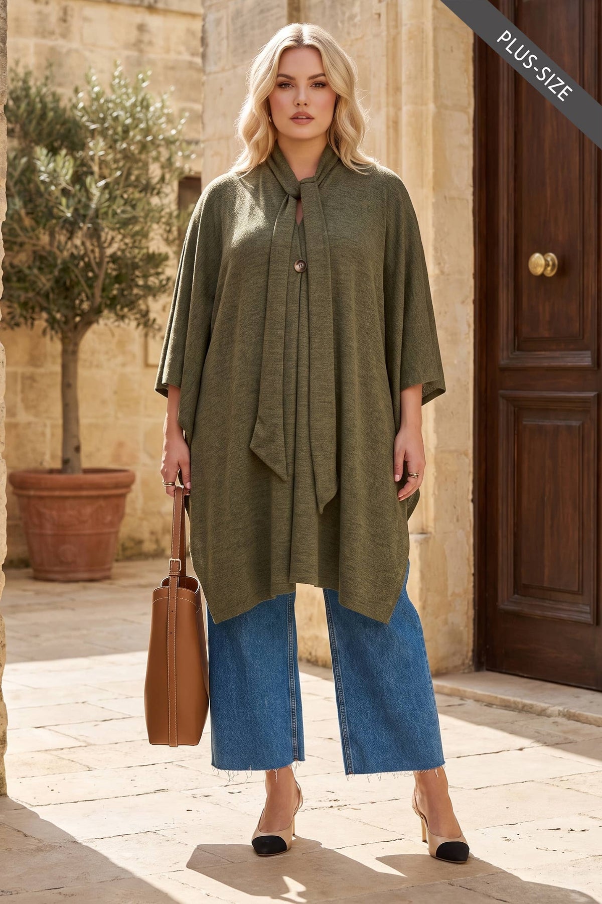 PLUS SIZE Flowy Draped Poncho Top
