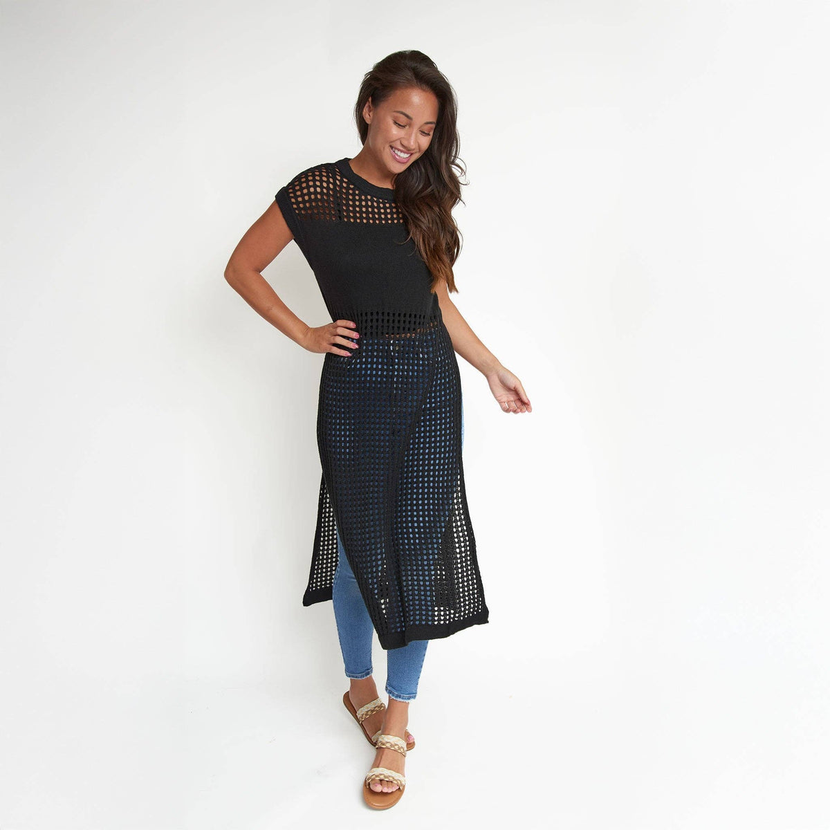 SALE - Azalea Sleeveless Longline Crochet Sweater